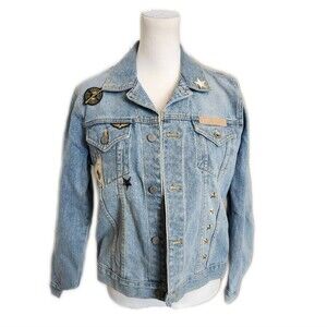 Head Over Heels Los Angeles embellished light wash denim jean jacket, M